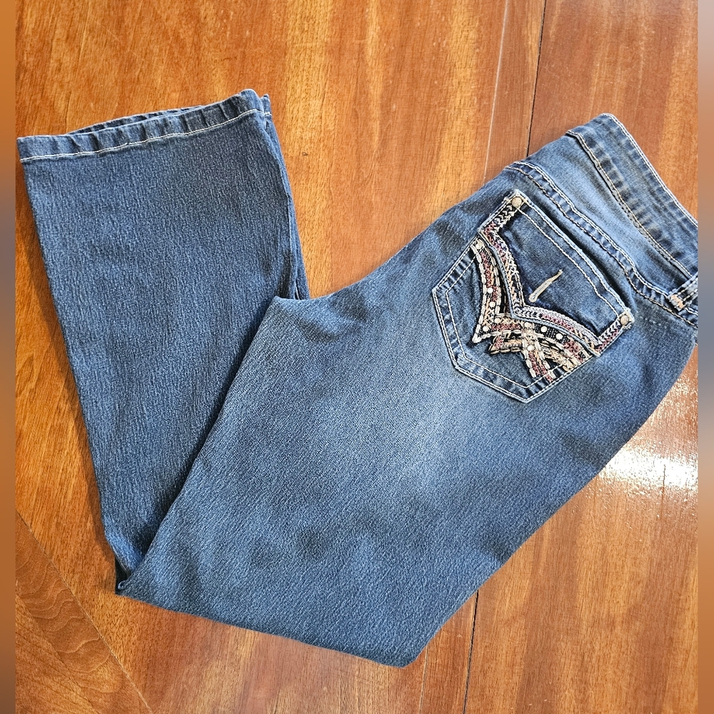 New Directions Blue Boot Cut Jeans with Embellished Pocket